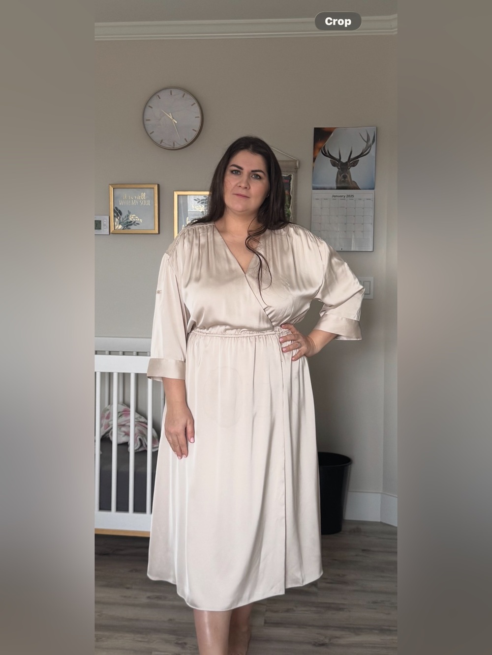 Nordstrom halogen Elegant Cream V-Neck Midi Dress with Belt xl - Picture 2 of 2